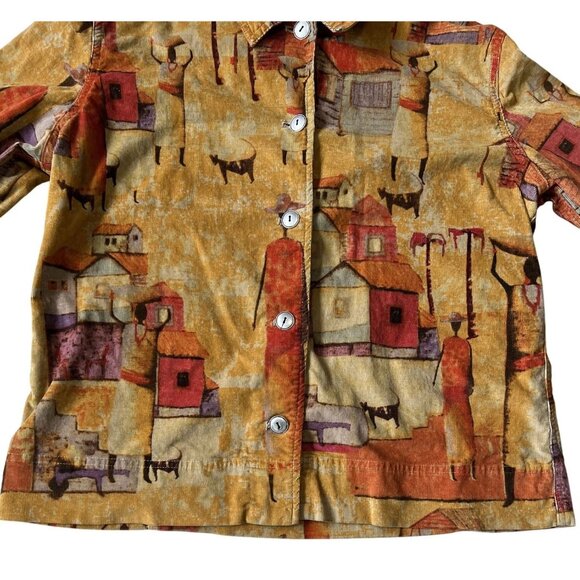 Chicos Design Womens Ethnic Tribal Button Jacket Chicos Size 2 (L) Soft Corduroy - Picture 3 of 9